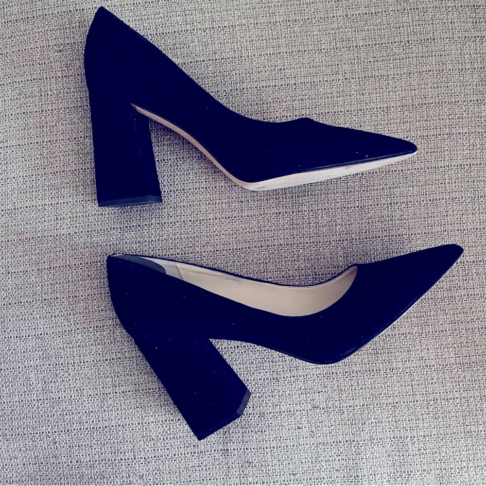 Marc Fisher black suede block heels